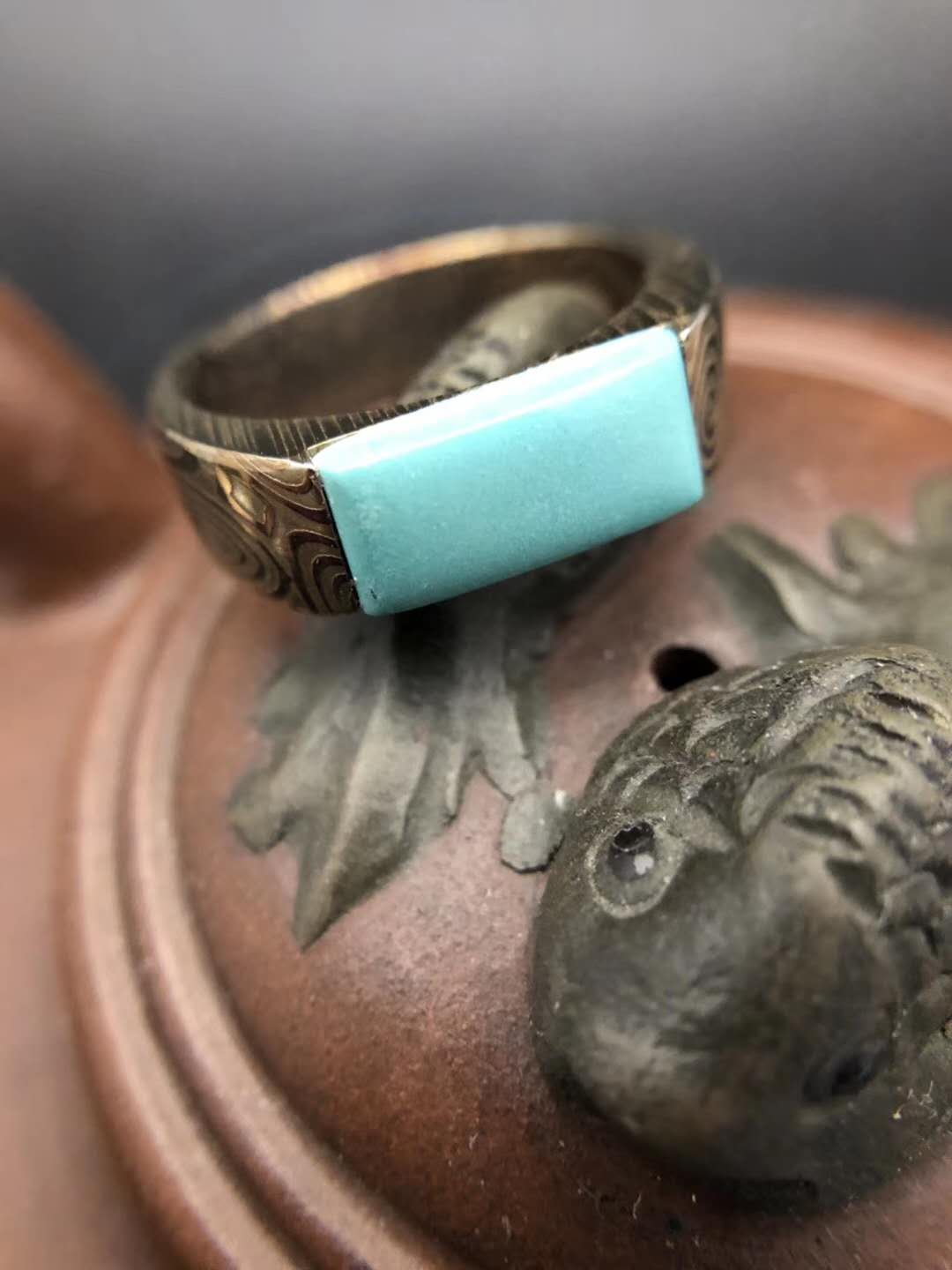瑞典粉末大马士革钢 绿松石戒指